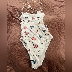 Donna Adi Shein White Swimsuit with Eye and Lip Print